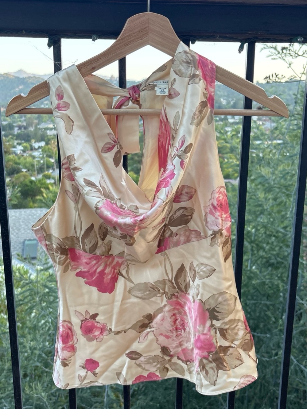Banana Republic Cream Satin Cowl Neck Camisole with Pink Floral